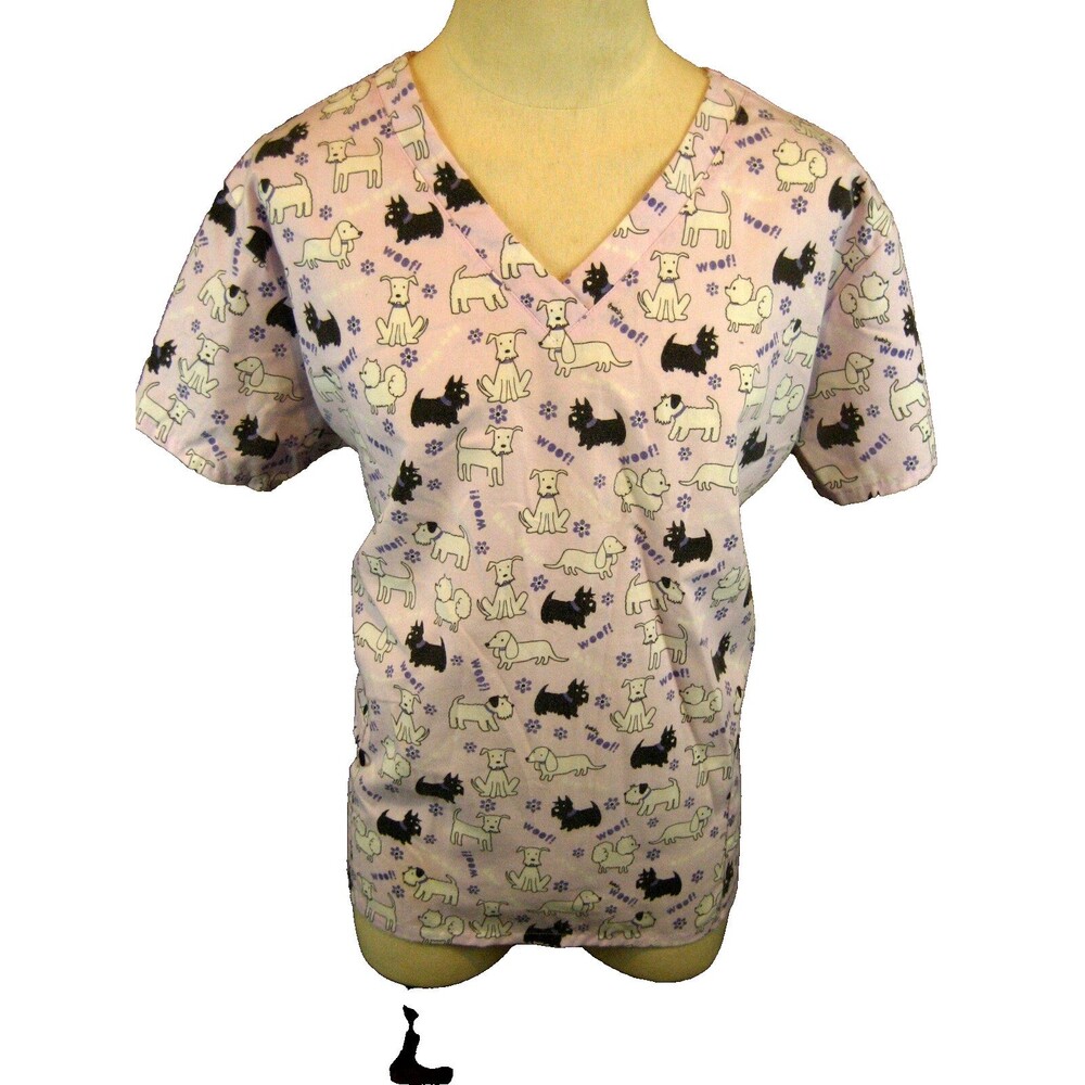 Womens Zikit Pale Purple w Dogs Medical SS Pullover Scrub Top sz 2X